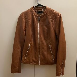 EXPRESS FAUX LEATHER DARK CAMEL BIKER JACKET (Med.)